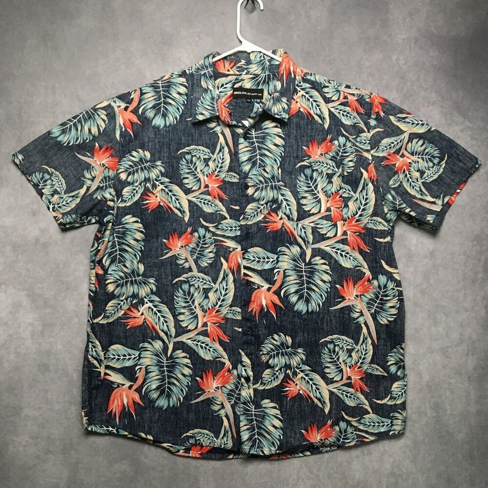 Molokai Surf Co Mens Floral Shirt size 2XL Short Sleeve Button Up Reverse‎